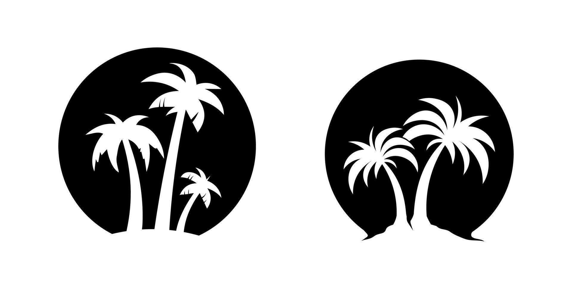 Palm tree summer logo template illustration on black and white colour vector