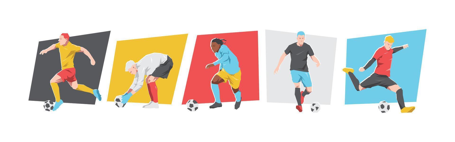 Set of male football players, soccer athlete. Isolated on white background. Flat graphic illustration. vector