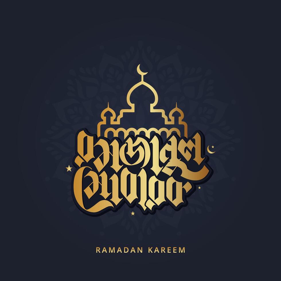 Ramadan Kareem Bangla typography and lettering elegantly displayed on a vibrant mandala background, capturing the spirit and joy of the Islamic festival. vector