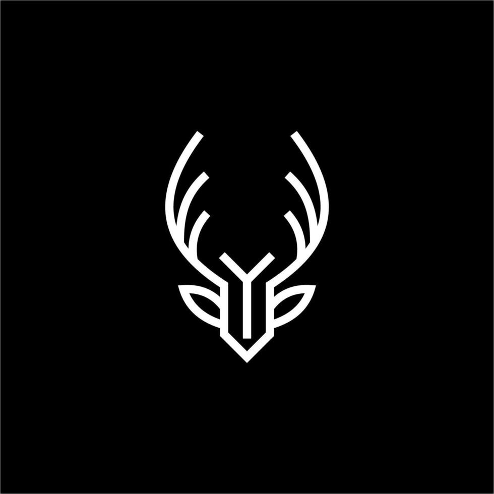 A white deer head logo on a black background vector