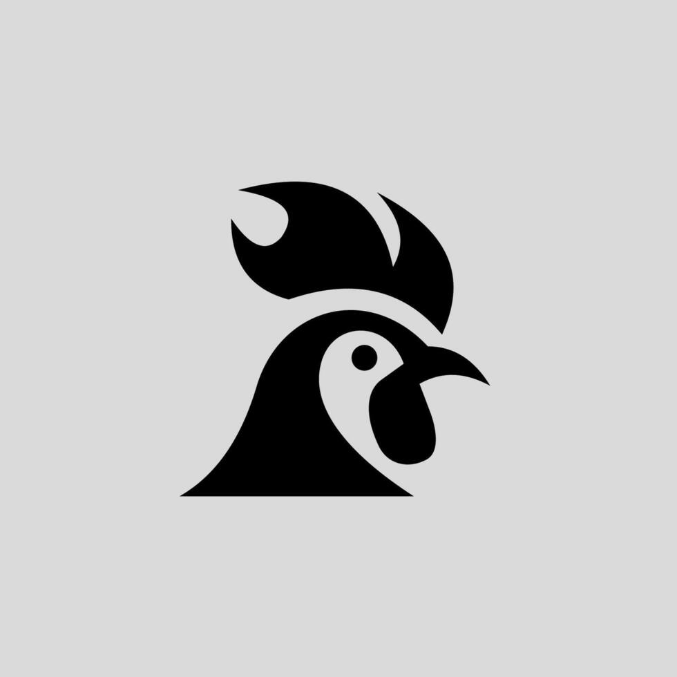 simple minimalist rooster chicken head logo illustration black and white vector