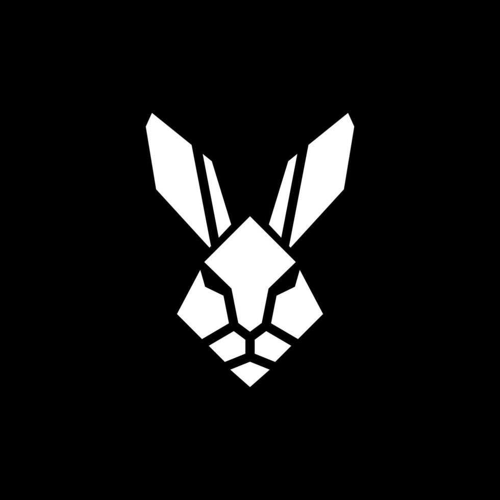 Rabbit head simple geometric logo high tech simple path long wide ears animal mammal jumping vector