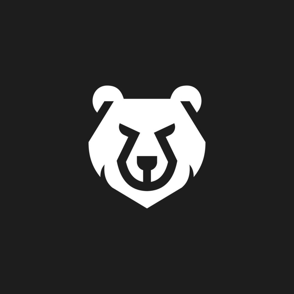 angry grizzly Stylized bear head icon , simple minimalist flat, modern, black and white illustration vector