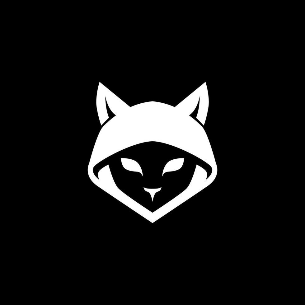 minimalist modern simple flat line art cute cat with hoodie, geek, tech, mysterious cat head logo vector