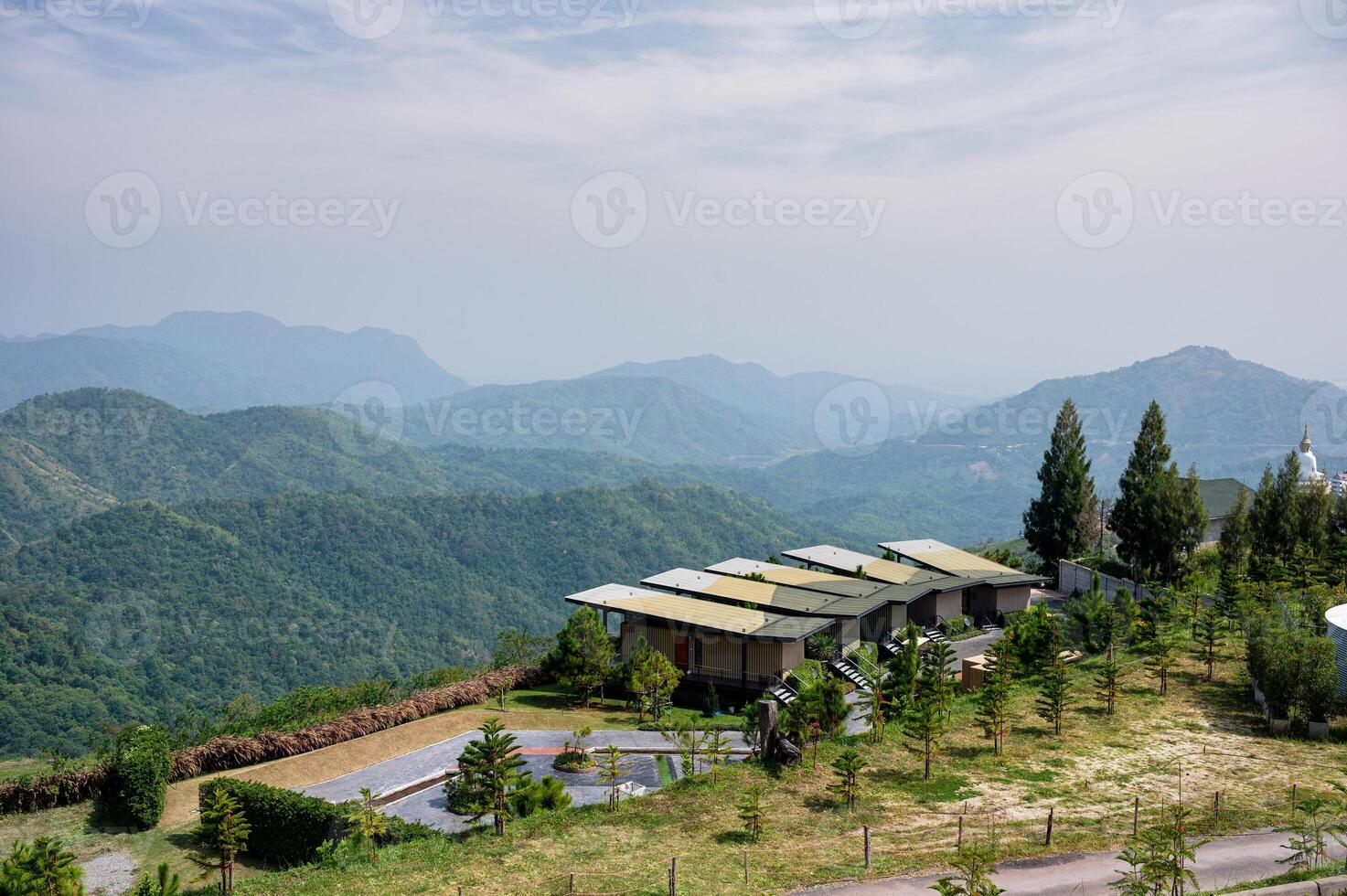 Scenery of Iconic resort with statue buddha on hill in Wat Pha Sorn Kaew at Khao Kho photo