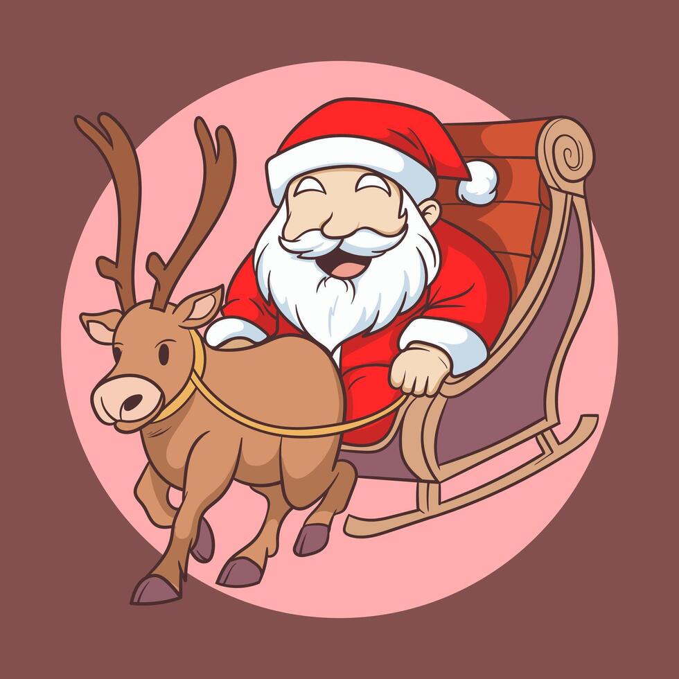 Santa claus riding reindeer on sleigh illustration vector