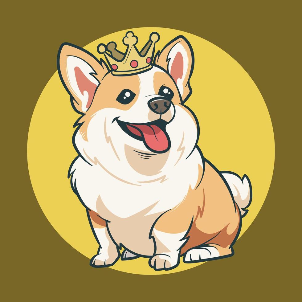 A cartoon dog wearing a crown on a yellow background vector