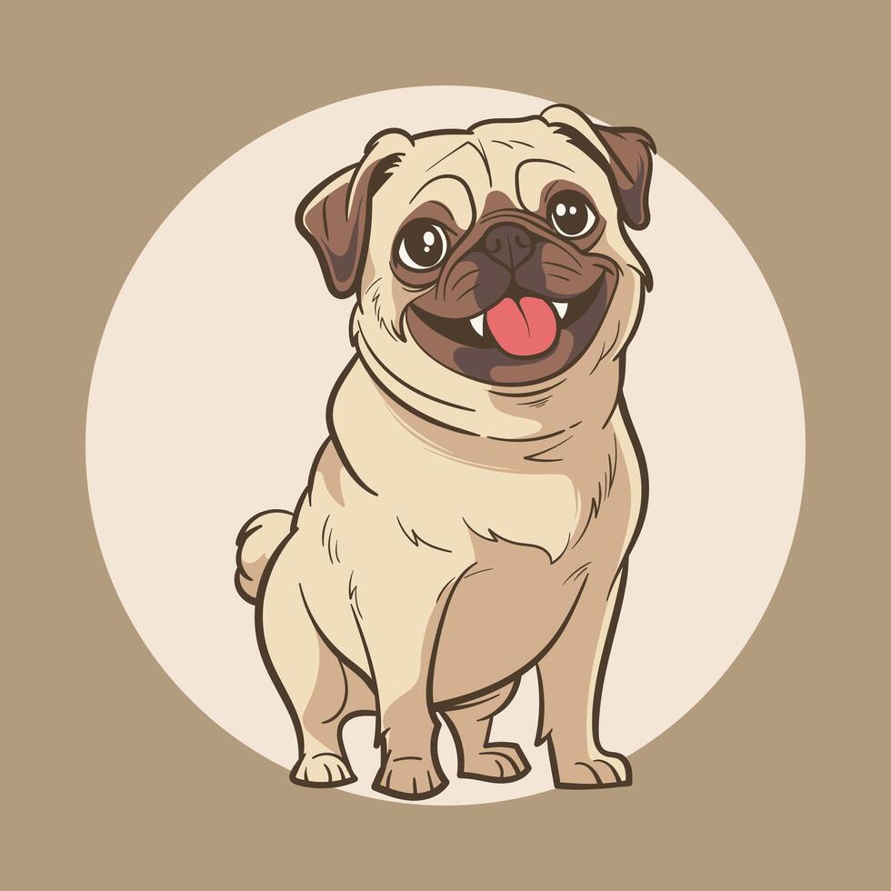 A cartoon pug dog standing in front of a brown background vector
