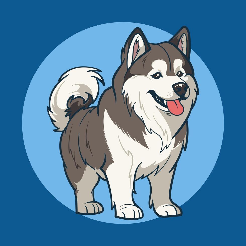 A cartoon dog standing in front of a blue circle vector