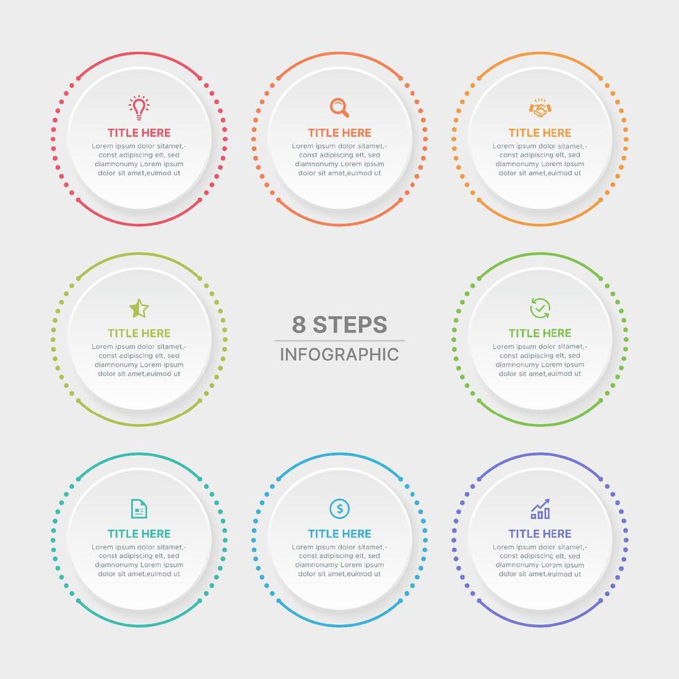 Modern Circular Round Business Infographic Design Template with 8 Data Points vector