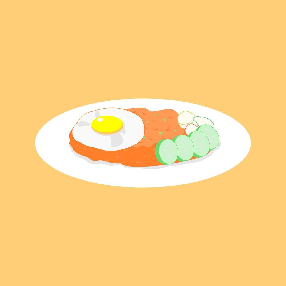 a plate of fried rice with egg and fresh vegetables vector