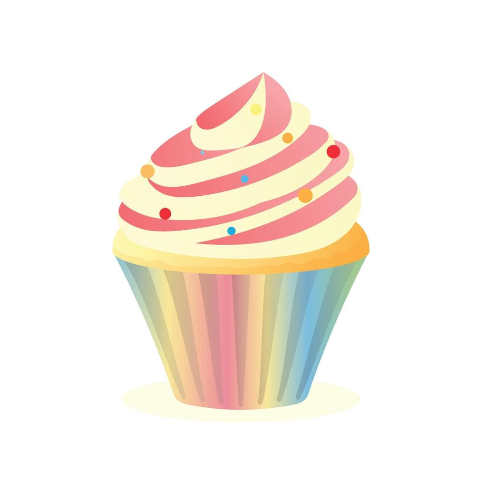 Delicious rainbow cupcake vector