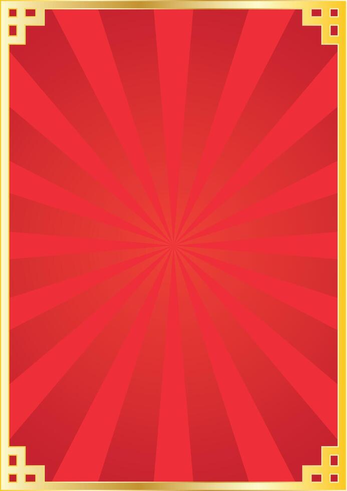 red background with sun burst effect with typical Chinese gold ornaments vector