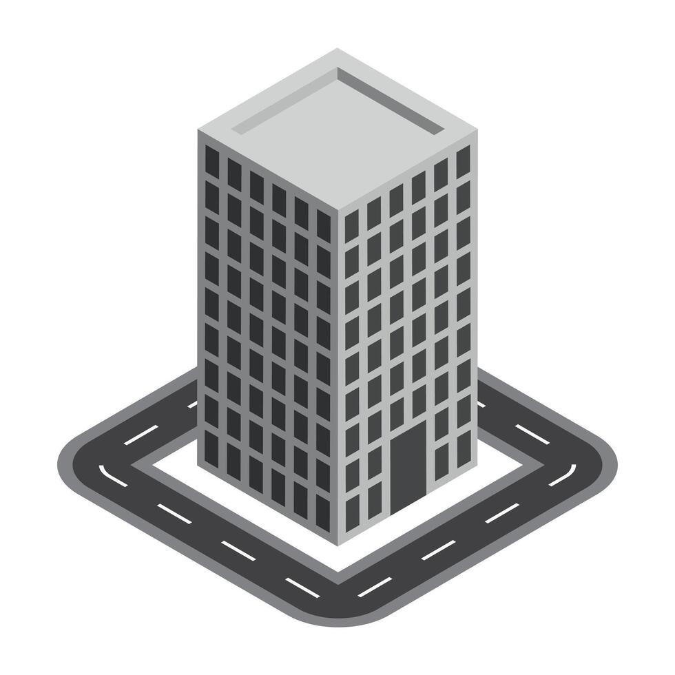 3d isometric of a tall building with highway vector