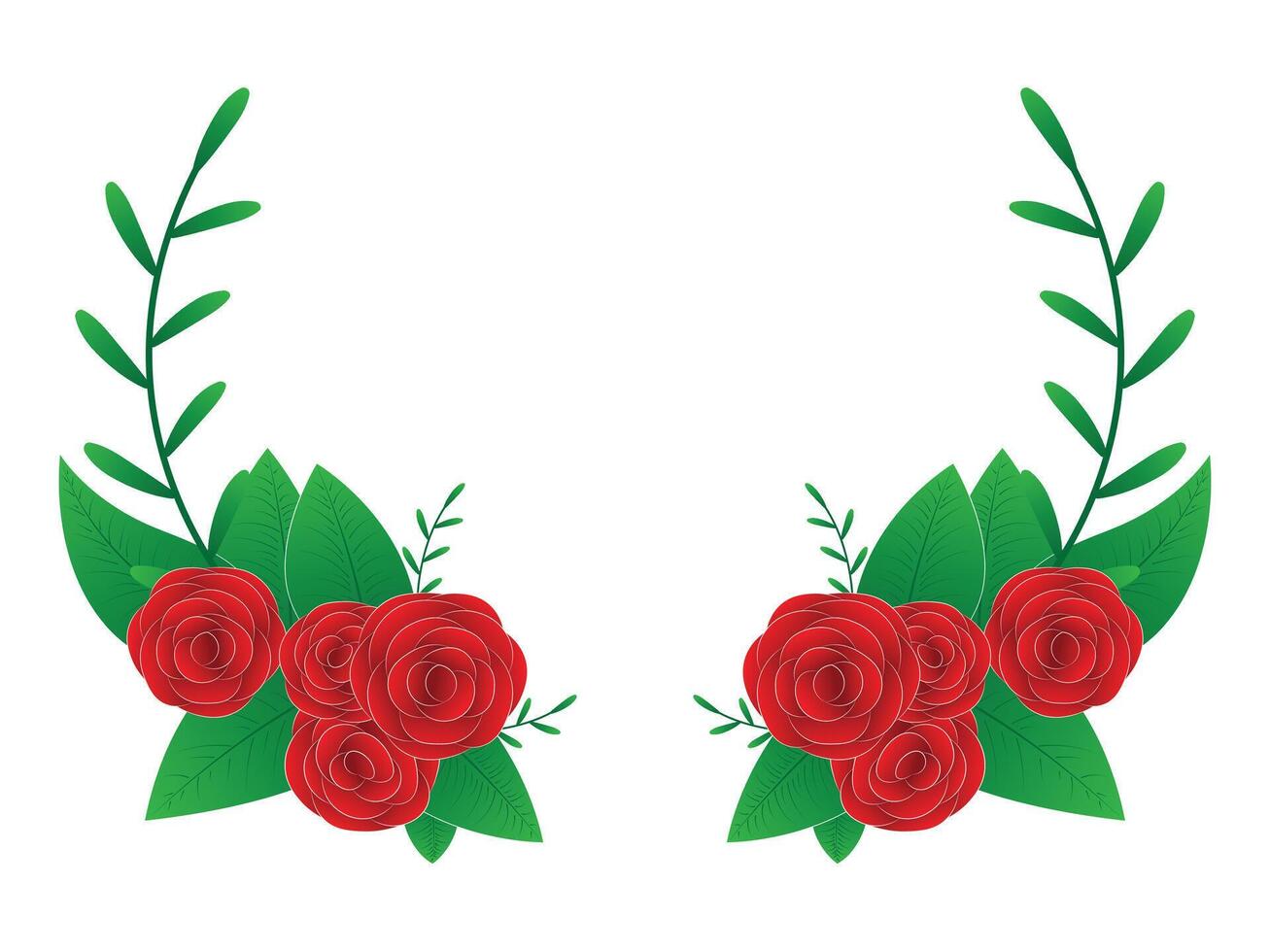 floral Wreath with Red Roses and Green Leaves decoration vector