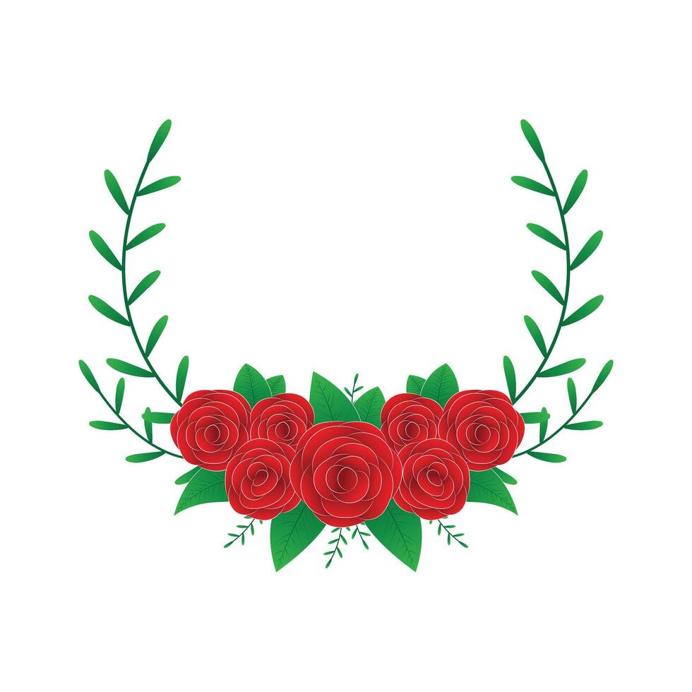 floral Wreath with Red Roses and Green Leaves vector