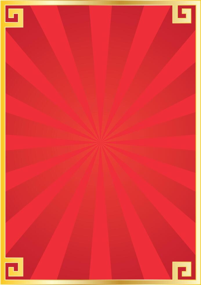 red background with sun burst effect with typical Chinese gold ornaments vector