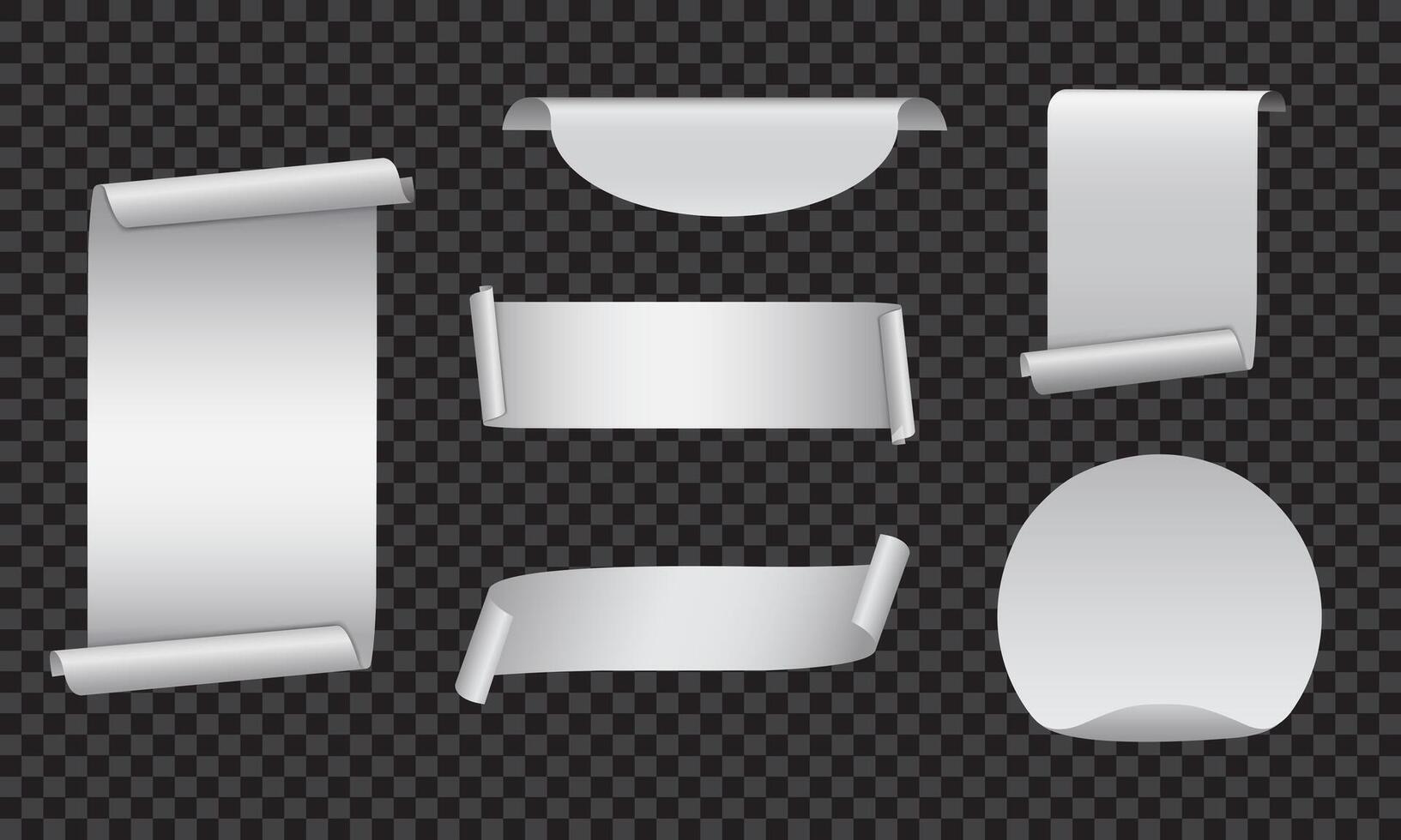 White banner label blank set collection on dark grey checkered background vector