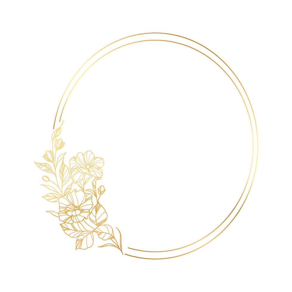Golden floral frame with a circle on a white background vector