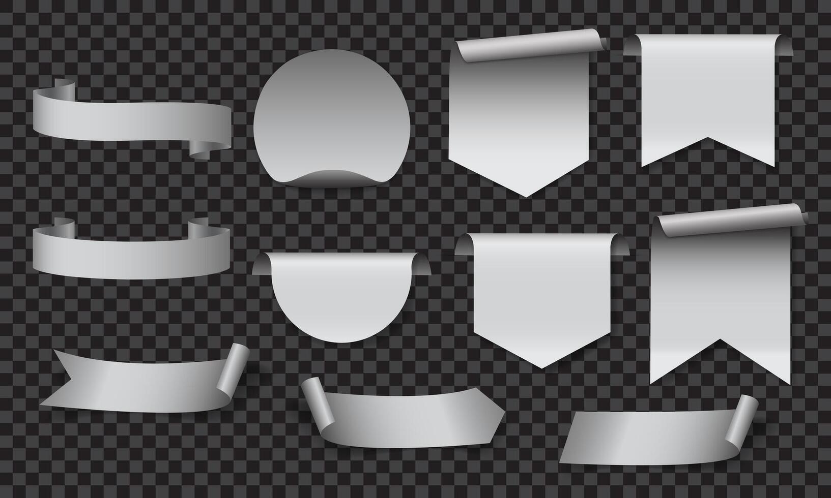 White banner sticker label blank set collection on dark grey checkered background vector