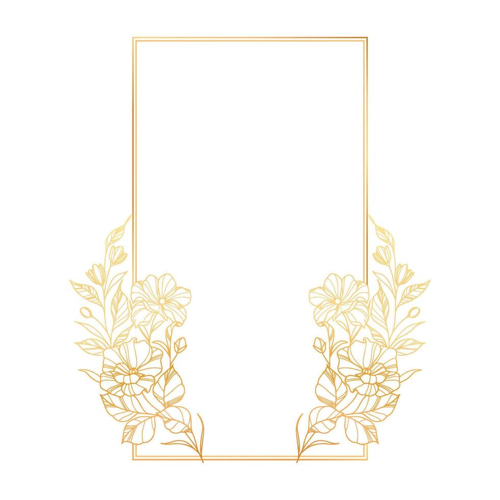 Golden floral frame with leaves and flowers on a white background vector