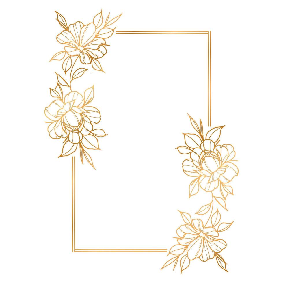 Beautiful golden floral frame with leaves on a white background vector