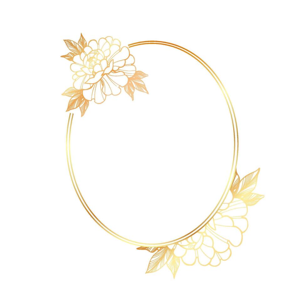 Golden floral frame with leaves and flowers on a white background vector