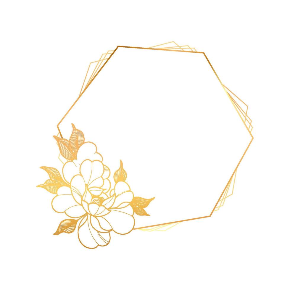 Golden flower frame with a hexagonal shape vector