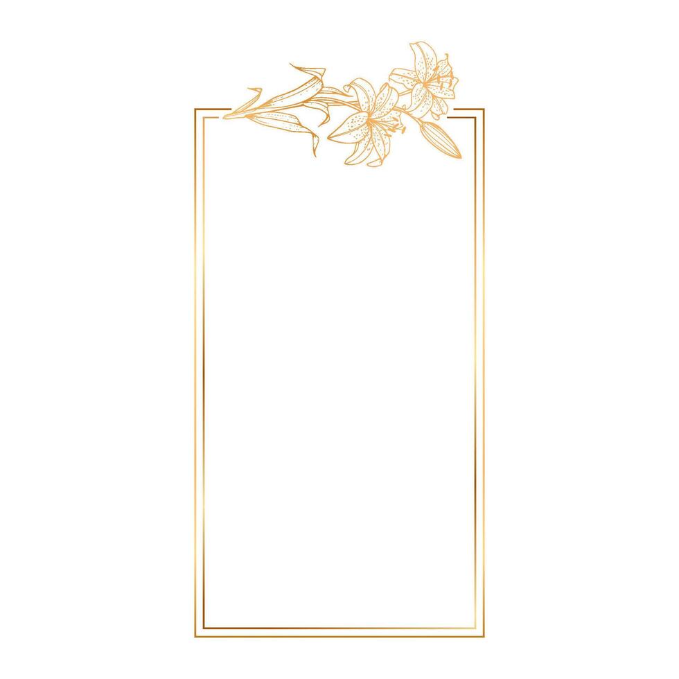 Gold frame with flowers on white background vector