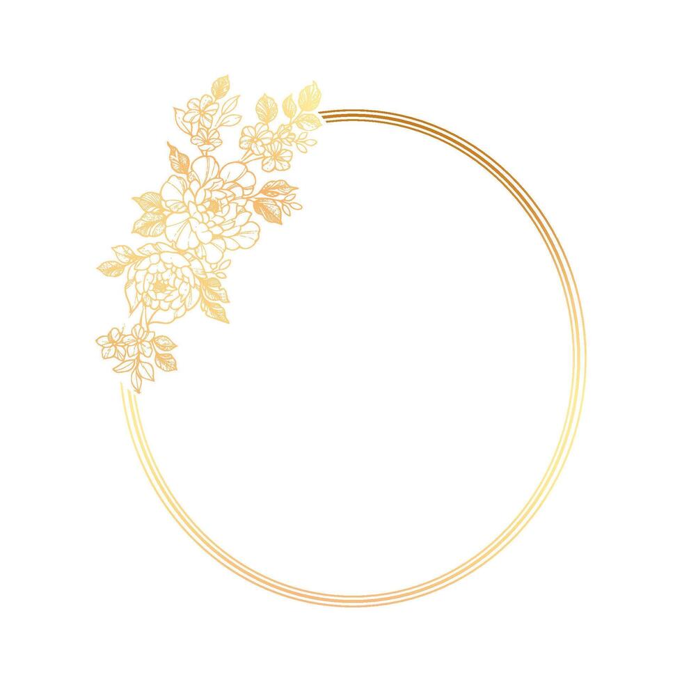 Golden floral frame with a circle on a white background vector