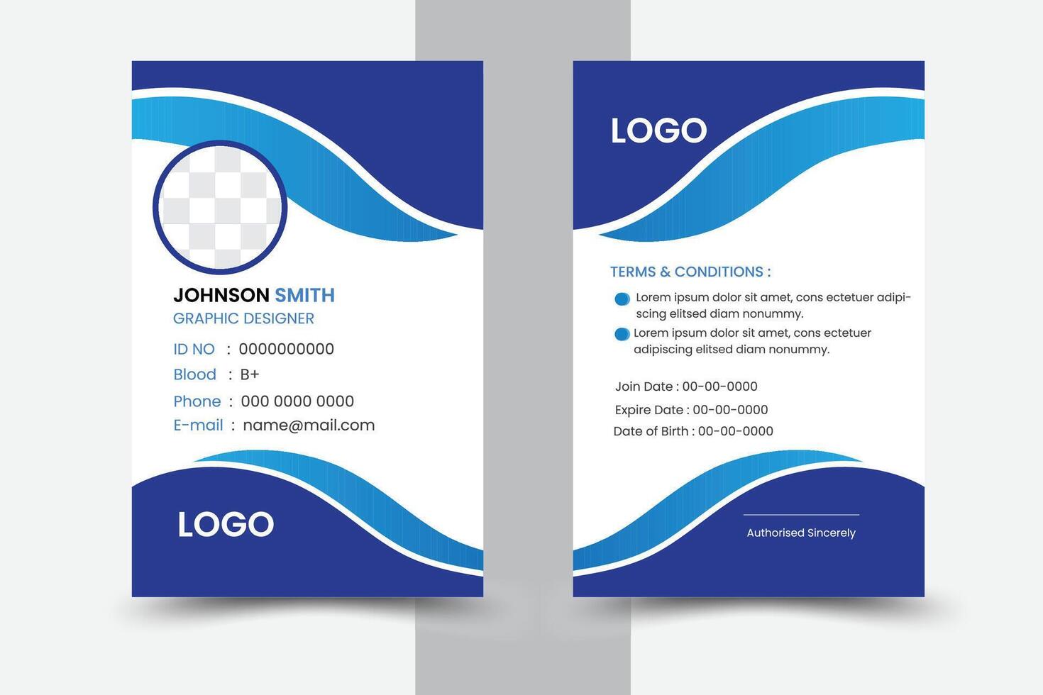 Creative and clean corporate business card template, Luxury and elegant business card design template. Modern ID card design template. Employee identity card design. vector