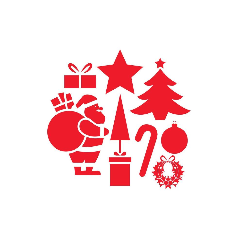 Christmas red elements and decorations collection isolated on white background. vector