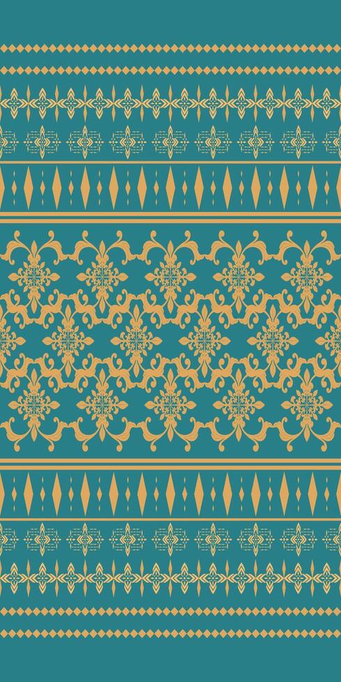 Elegant Rich Gold with Floral and Petal Weaves Fleur de lis Pattern Seamless Design on Green Background. Ethnic Traditional Flowers for fabric designs, curtains, upholstery, invitations greeting card. vector