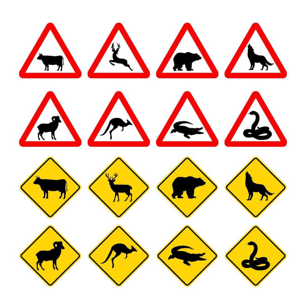 wild animals sign cow, deer, bear, wolf, sheep, kangaroo, chrocodile, snake vector