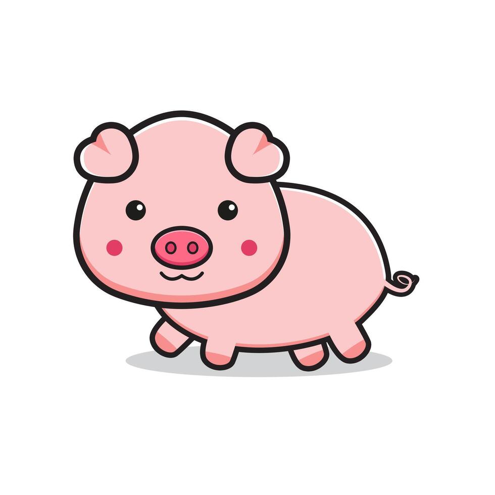 Cute pig mascot character cartoon icon illustration vector