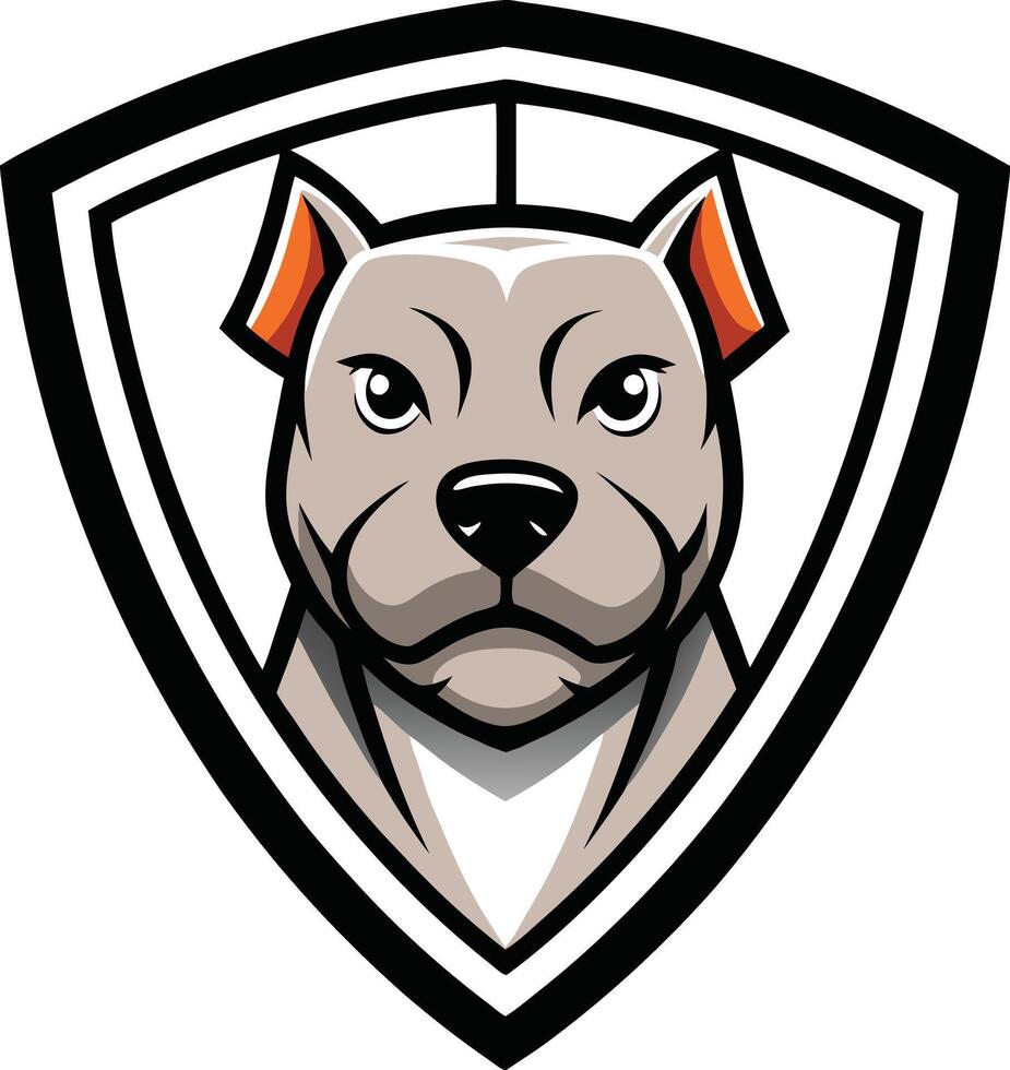 A dog head in a shield with an orange and black collar vector
