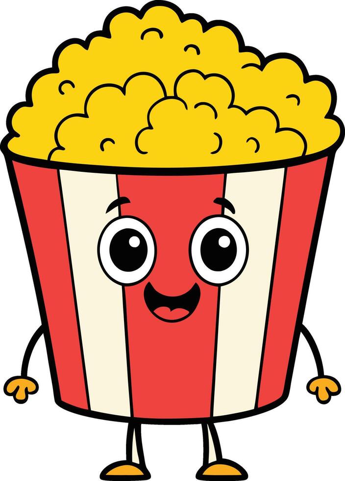 A cartoon popcorn character with eyes and arms vector