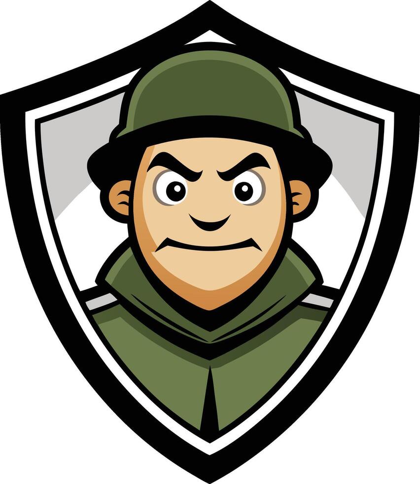 A cartoon soldier with a frown on his face vector