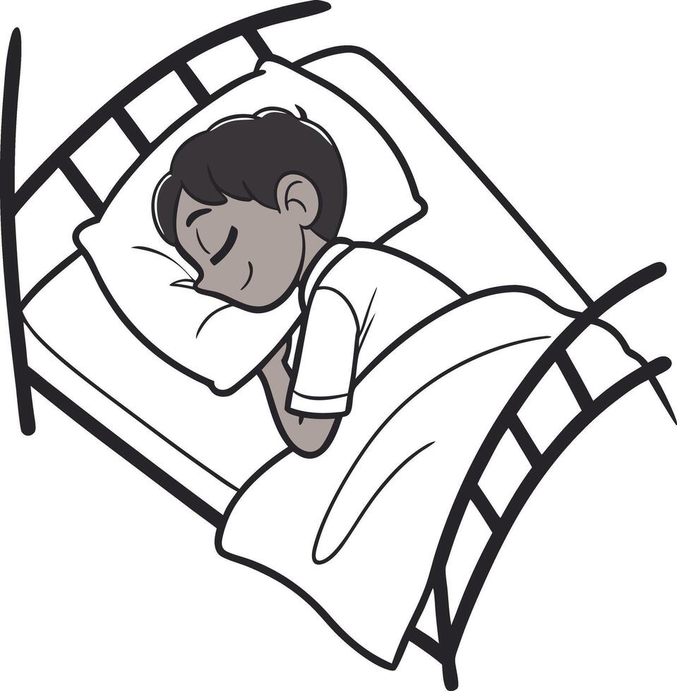 A cartoon boy sleeping in a bed vector