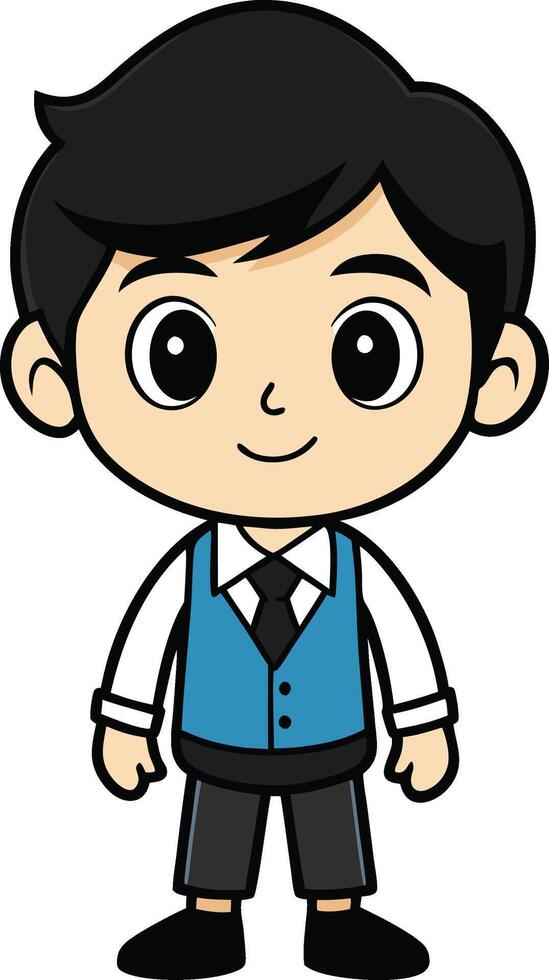 Cartoon boy in blue vest and tie vector