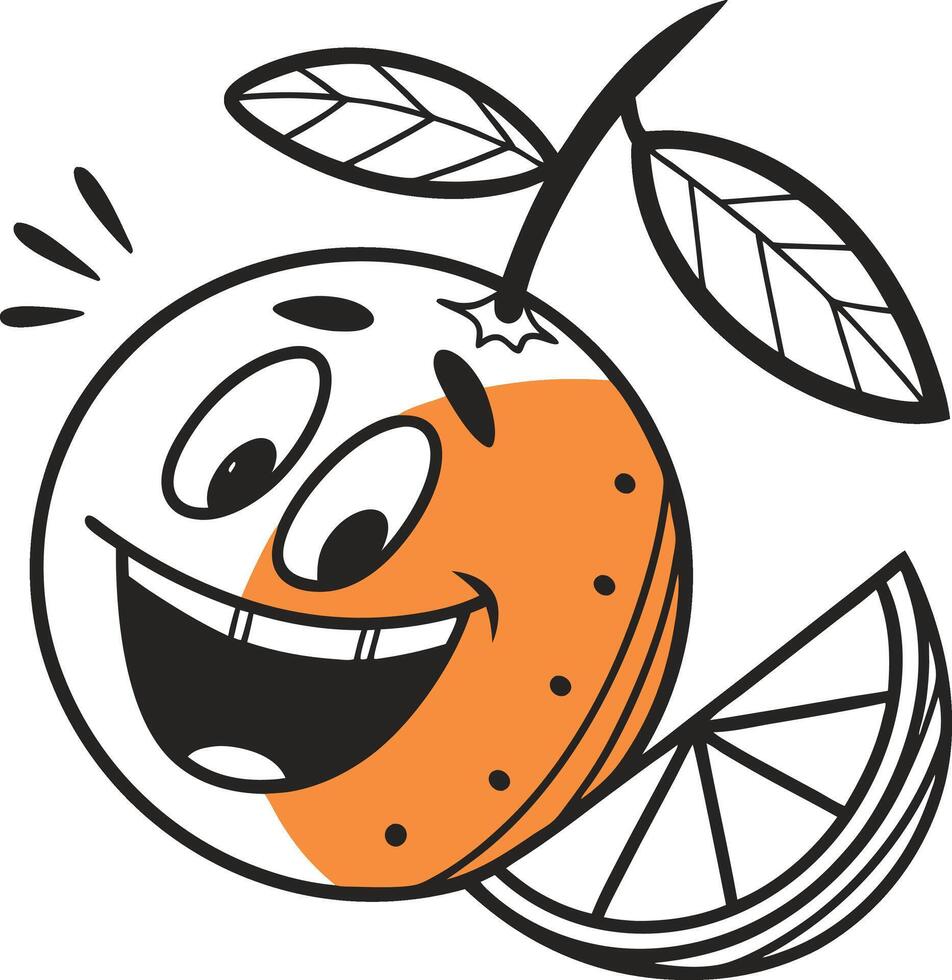 An orange with a smile and a slice of fruit vector