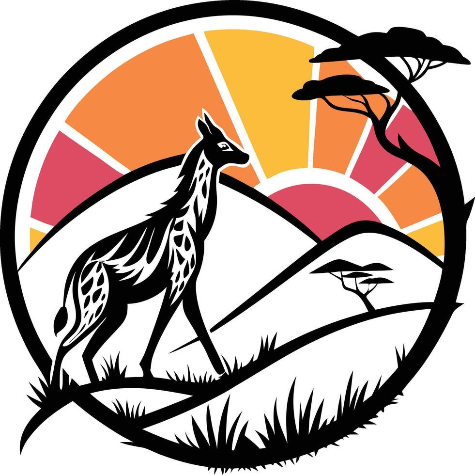 Giraffe in the african sunset vector