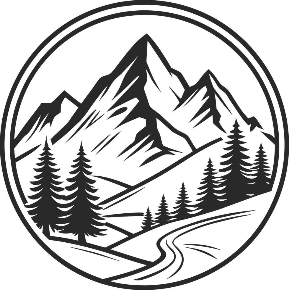 Mountain landscape with trees and road illustration vector