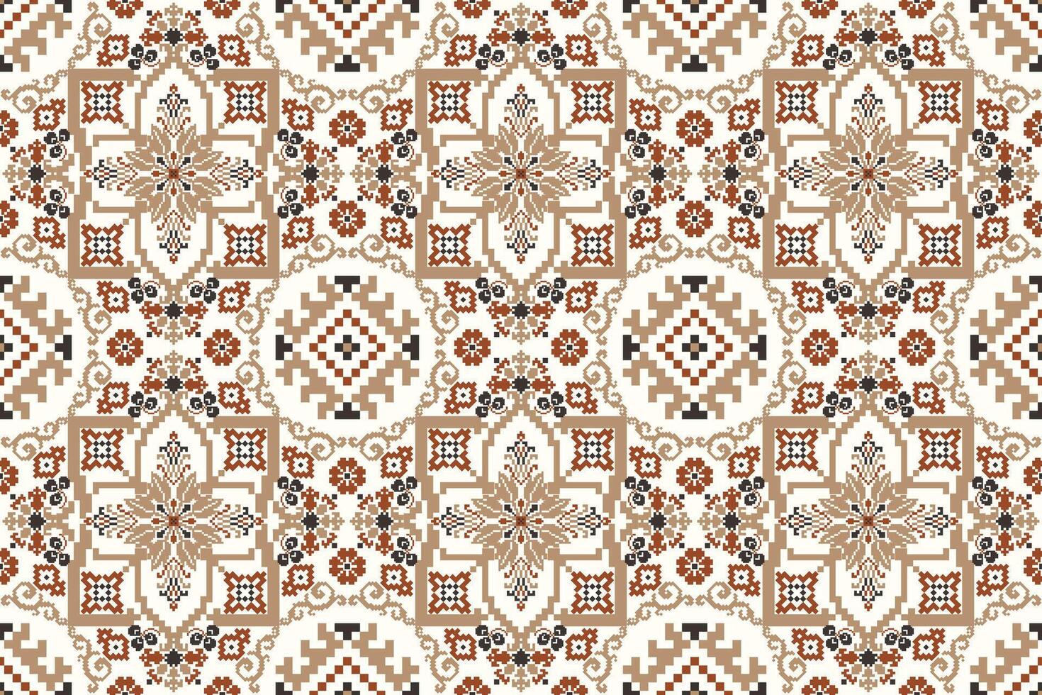Geometric flowers seamless pattern on white background,floral cross stitch pattern traditional.Aztec style,abstract background.design for texture,fabric,clothing,decoration,scarf,print vector