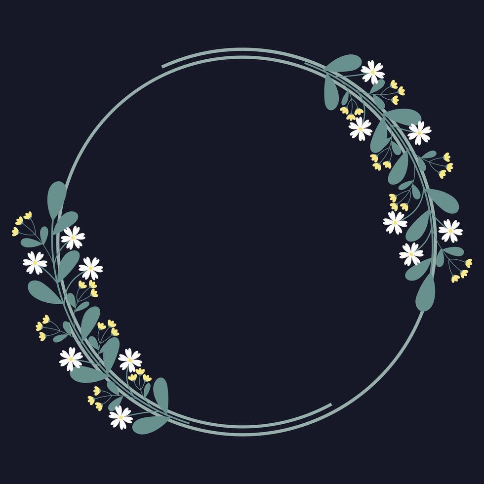 Circle Frame Decorated With Yellow White Flowers And Green Leaves vector