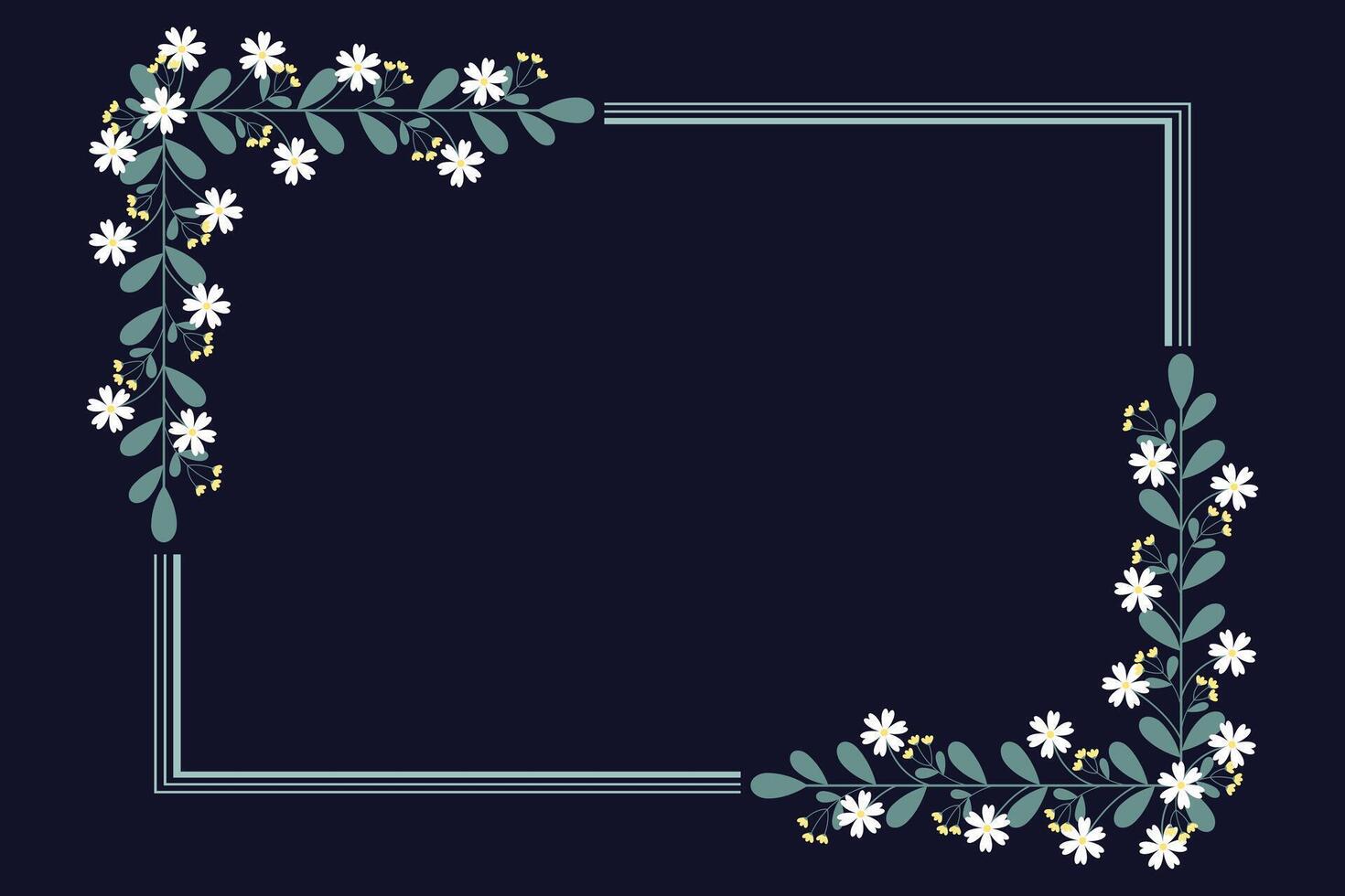 Green Rectangular Frame With Yellow White Flowers And Green Leaves vector