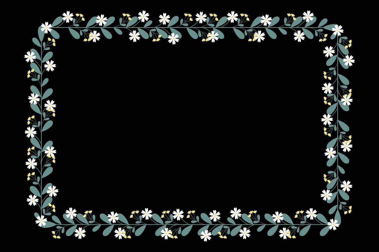 Rectangular Frame With Leaf And Yellow White Flowers Decoration vector