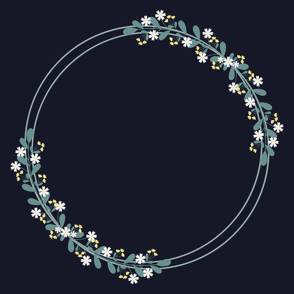 Green Circle Frame With Yellow White Flowers And Leaves vector