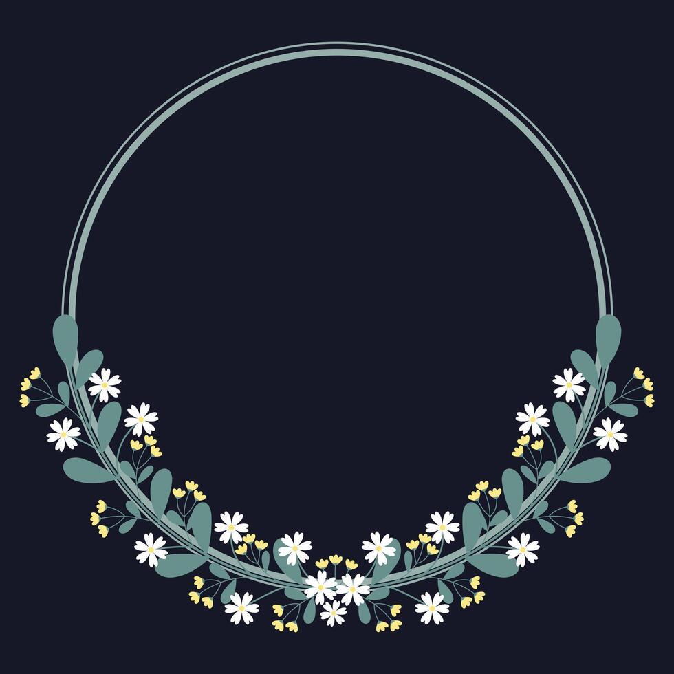 Lovely Circle Frame With Yellow White Flowers And Green Leaves vector