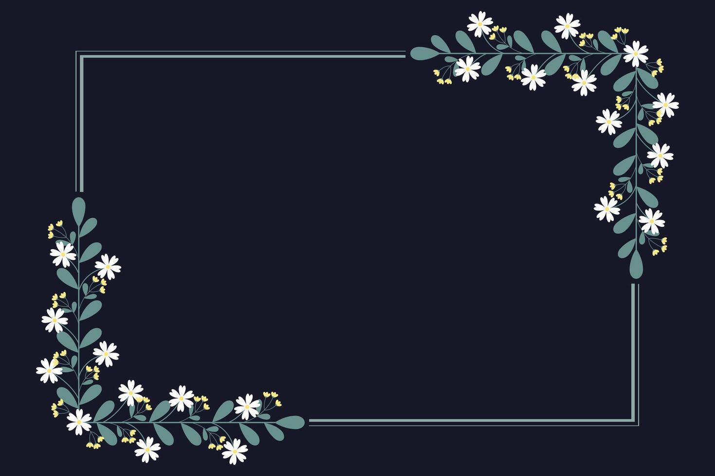 Beautiful Rectangular Frame With Yellow White Flowers And Green Leaves vector